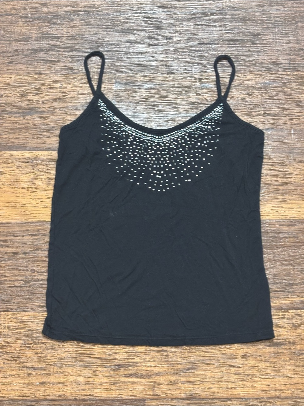 Black Rhinestone-Detail Spaghetti Strap Cami